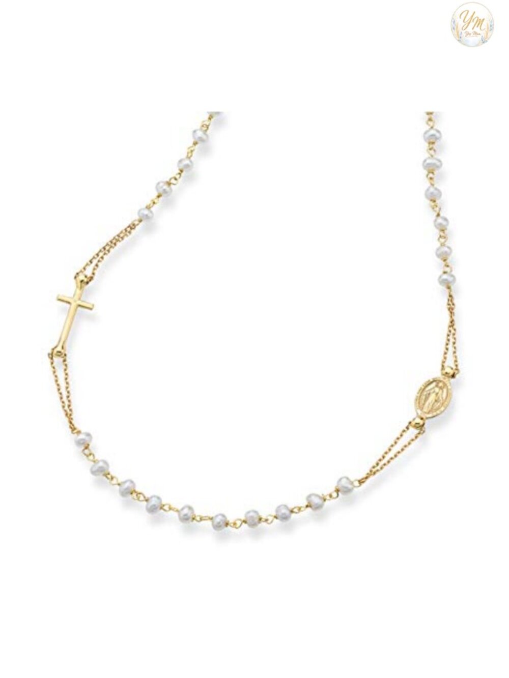 18K Gold Plated 925 Sterling Silver Italian Freshwater Pearl Rosary Necklace